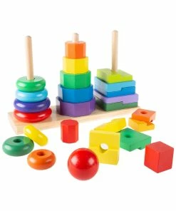 Trademark Wooden Rainbow Stacking Shapes For Children Kids Games
